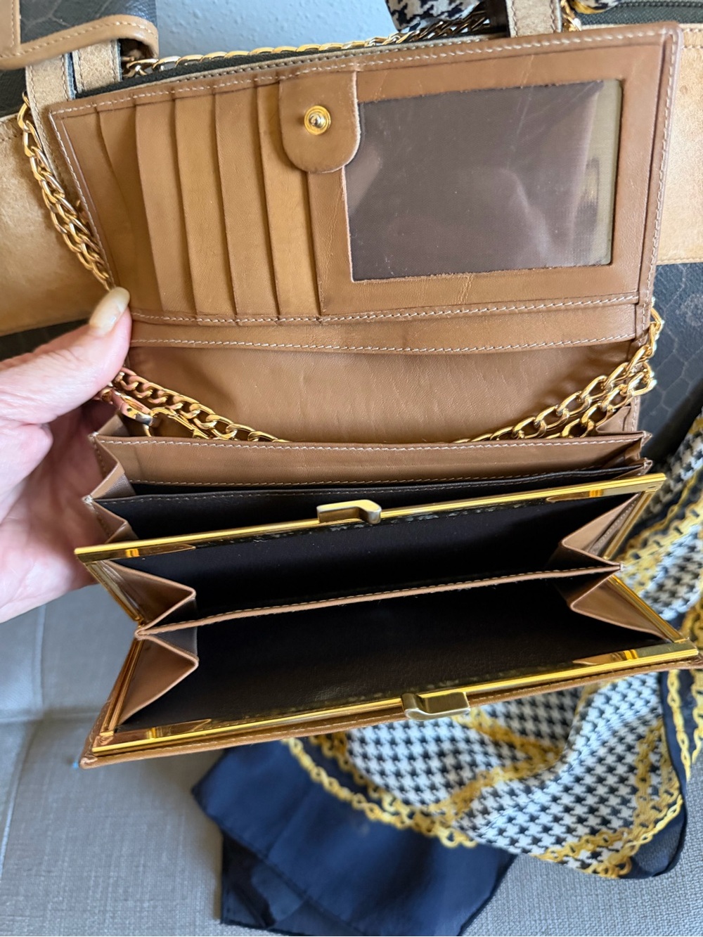 Dior Black Honeycomb & Tan Leather Vintage Tote, Long Wallet, Pouch & Scarf Set! - Picture 5 of 16